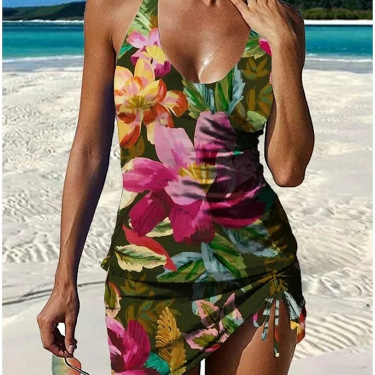 Fani – Tankini gráfico floral com calções, efeito barriga lisa