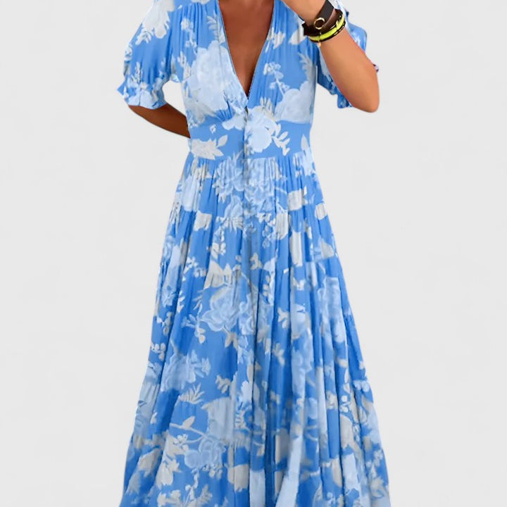 Mariana – Vestido floral com decote em V