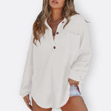 Inês - Blusa Túnica Leve Decote V com Botões