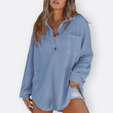 Inês - Blusa Túnica Leve Decote V com Botões
