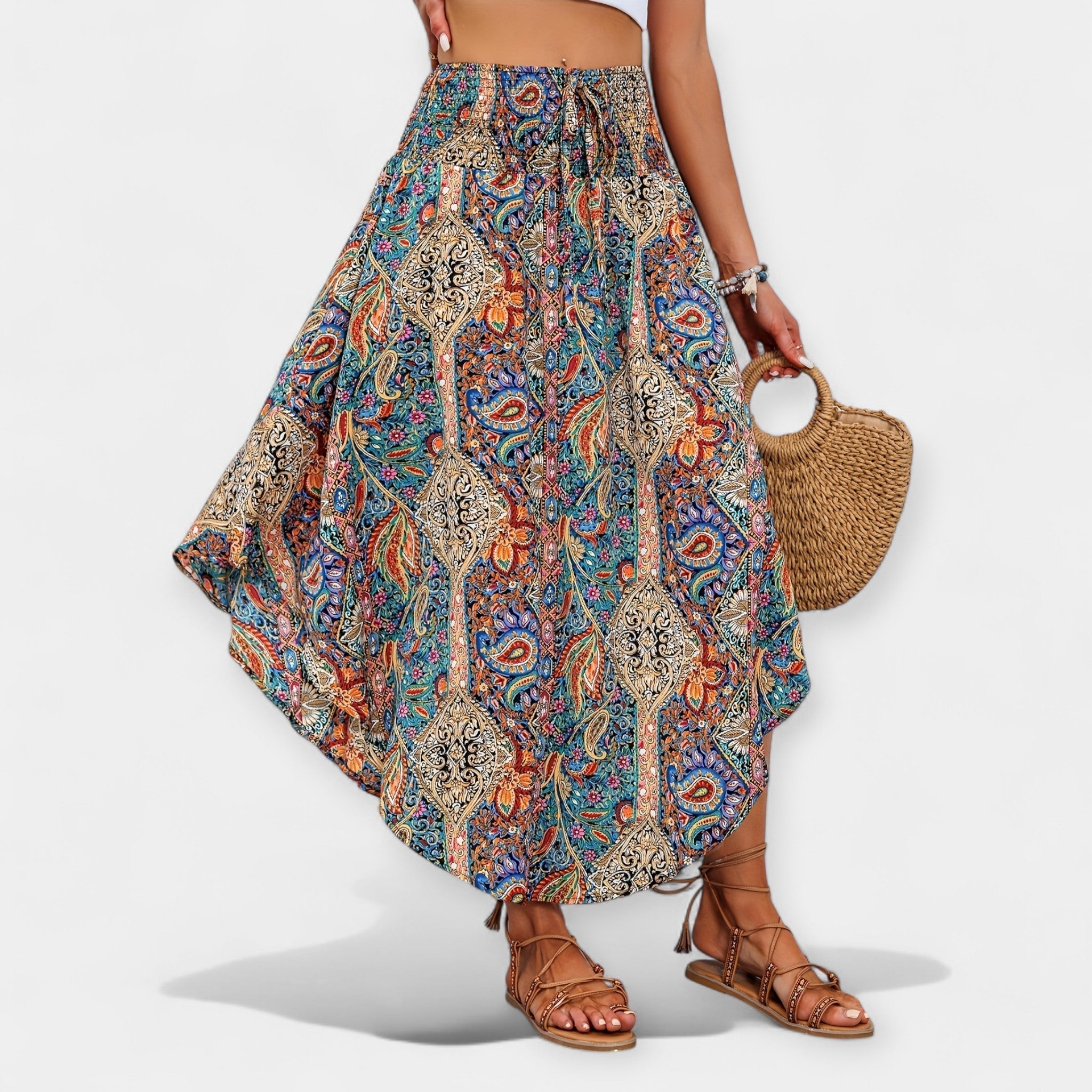 Saia Floral Midi de Cintura Alta