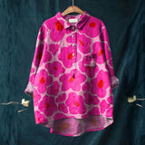 Mia - Camisa Casual com Padrão Floral em Rosa Vibrante