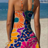 Fani – Tankini gráfico floral com calções, efeito barriga lisa