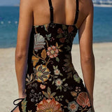 Fani – Tankini gráfico floral com calções, efeito barriga lisa