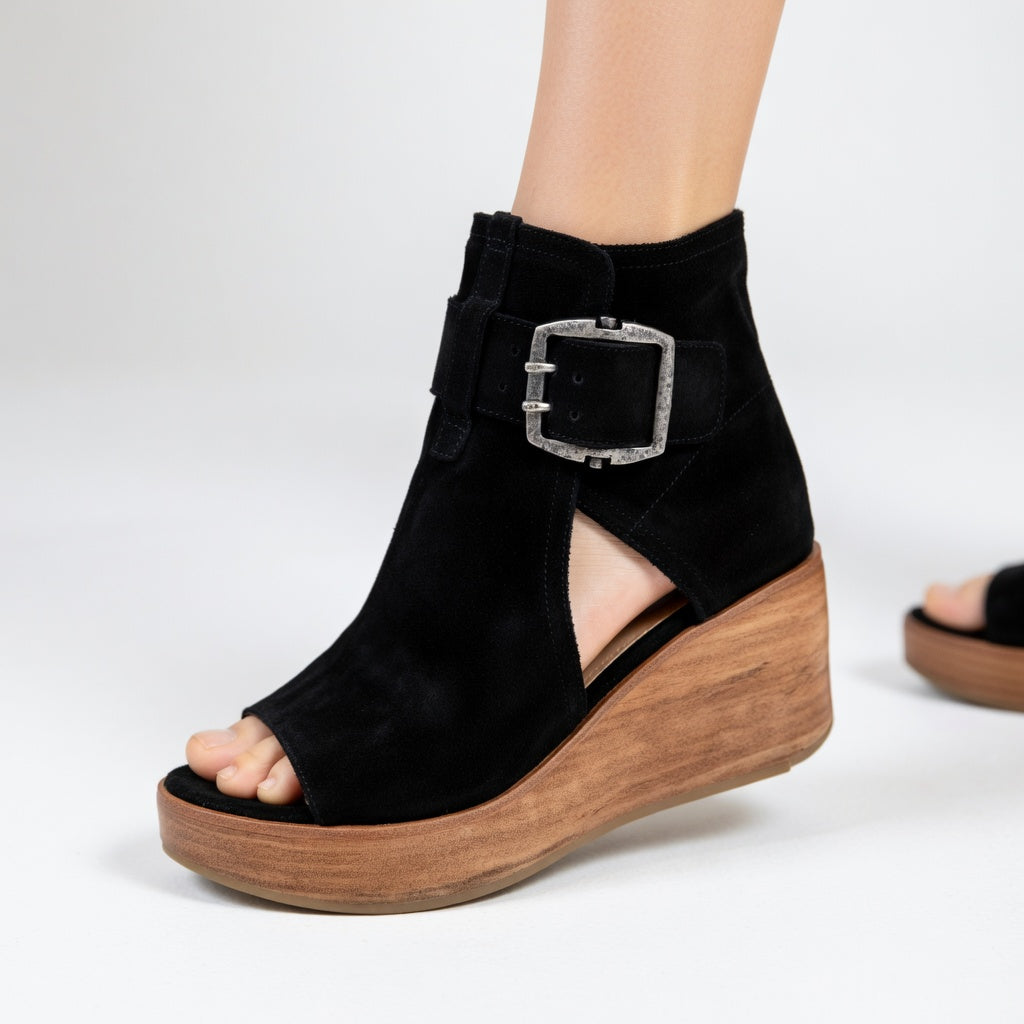 Olga - Botins compensados abertos estilo moderno