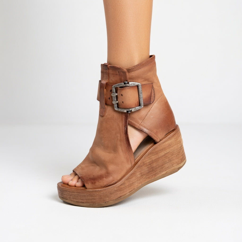 Olga - Botins compensados abertos estilo moderno