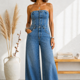 Maria Douro - Macacão de Denim Sem Alças