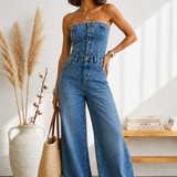 Maria Douro - Macacão de Denim Sem Alças