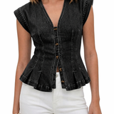 Vera - Top de Denim com Decote em V