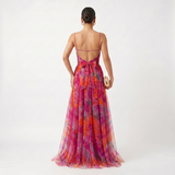 Helena - Vestido de Gala em Tule com Estampado Aguarela