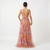 Helena - Vestido de Gala em Tule com Estampado Aguarela