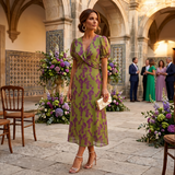 Sofia - Vestido Midi com Estampado Floral e Manga Curta