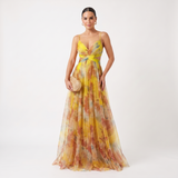 Helena - Vestido de Gala em Tule com Estampado Aguarela