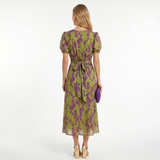 Sofia - Vestido Midi com Estampado Floral e Manga Curta