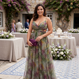 Helena - Vestido de Gala em Tule com Estampado Aguarela