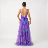 Helena - Vestido de Gala em Tule com Estampado Aguarela