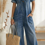 Maria Douro - Macacão de Denim com Decote em V