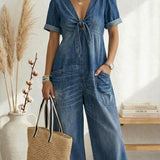 Maria Douro - Macacão de Denim com Decote em V