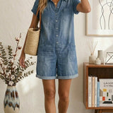 Maria Douro - Macacão Curto de Denim