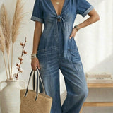 Maria Douro - Macacão de Denim com Decote em V