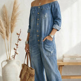 Maria Douro - Macacão de Denim com Ombros à Mostra