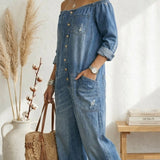 Maria Douro - Macacão de Denim com Ombros à Mostra