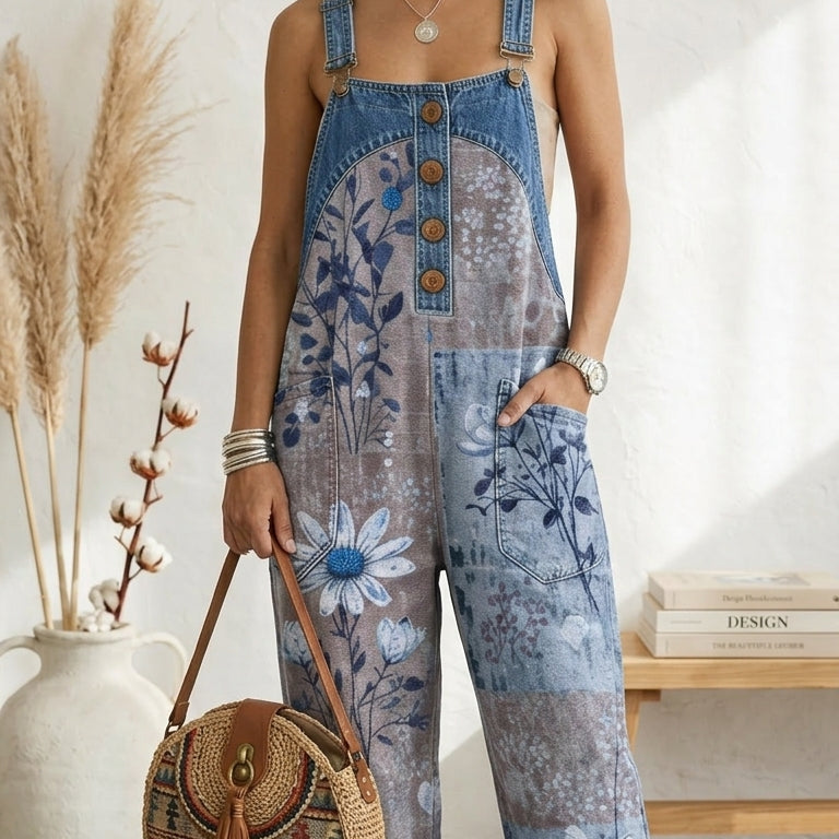 Maria Douro - Macacão Floral de Denim