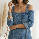 Maria Douro - Macacão de Denim com Ombros à Mostra