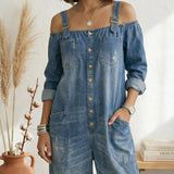 Maria Douro - Macacão de Denim com Ombros à Mostra