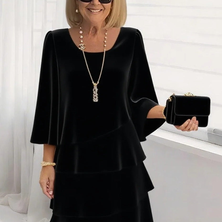 Margarida – Vestido midi elegante com volantes