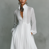 Liana - Vestido maxi minimalista de algodão e linho