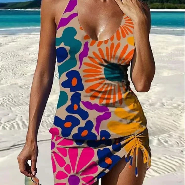 Fani – Tankini gráfico floral com calções, efeito barriga lisa