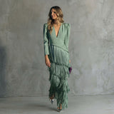 Gabriela - Vestido Longo de Franjas com Decote em V