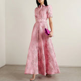Matilde - Vestido Longo em Jacquard Floral com Cinto