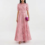Matilde - Vestido Longo em Jacquard Floral com Cinto
