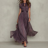 Flávia - Vestido longo roxo com decote