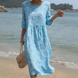 Joana - Vestido Maxi de Gola Redonda com Estampa