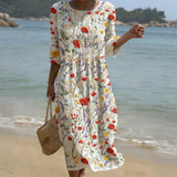 Cristina - Vestido Maxi de Gola Redonda com Estampa Floral