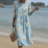 Cátia - Vestido Midi com Estampa de Plantas e Flores