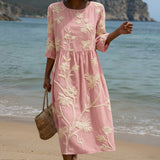 Paula - Vestido Midi com Estampado de Plantas e Flores