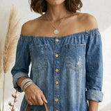 Maria Douro - Macacão de Denim com Ombros à Mostra