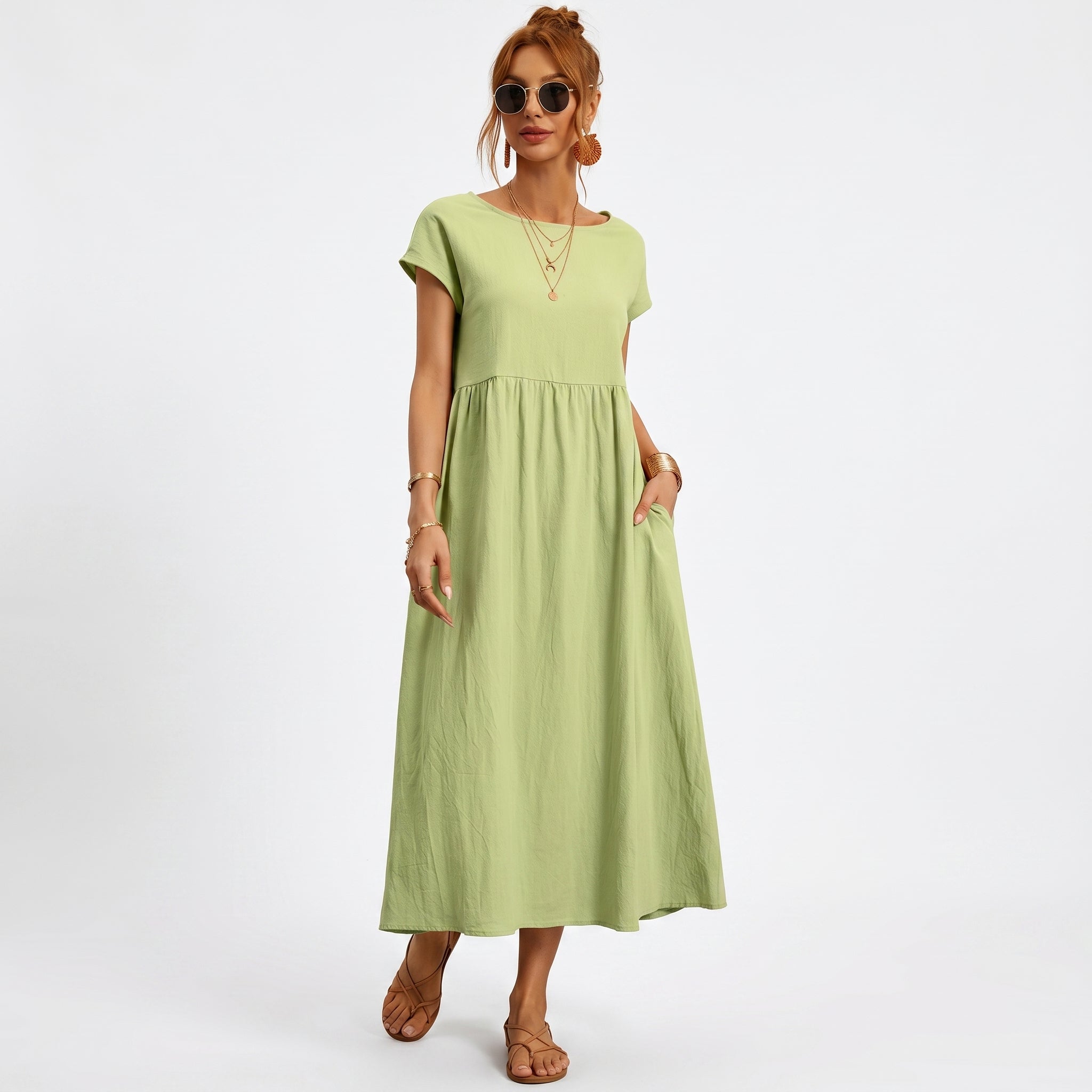 Inês - Vestido Midi em Algodão com Bolsos