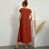 Inês - Vestido Midi em Algodão com Bolsos