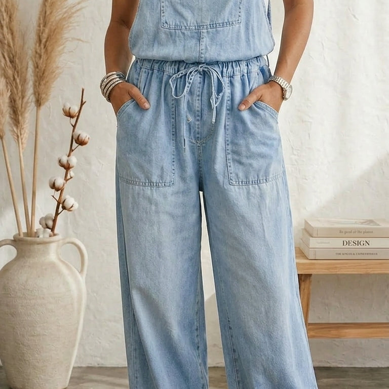 Maria Douro - Macacão de Denim com Tirantes Ajustáveis
