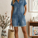 Maria Douro - Macacão Curto de Denim